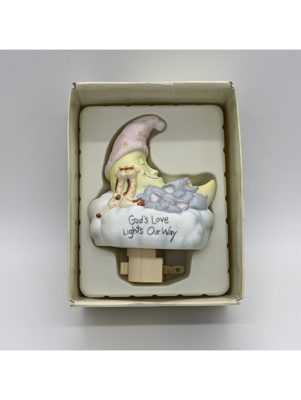 Russ Berrie Night Light "God's Love Lights Our Way" Giraffe Elephant Moon 100593